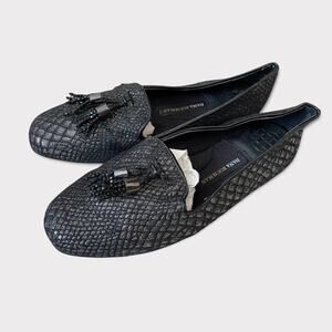 Dana Buchman Sequin/Silver Black Tassel Slip On Flats Shoes Size 5.5